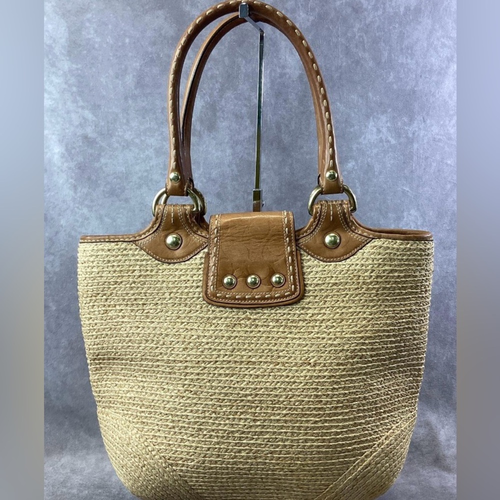 Coach BLEECKER Natural/Brown Straw &
Leather Tote w/ COA - Picture 2 of 6